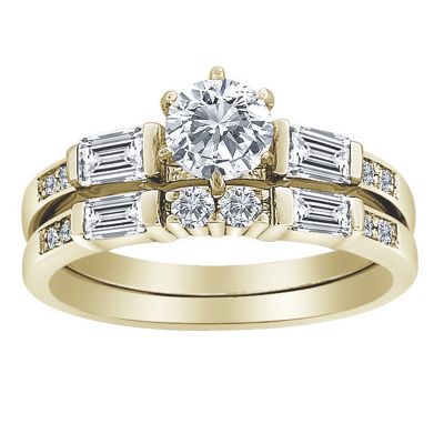 wedding band set with round baguette cubic zirconias