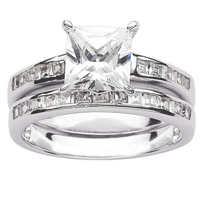cubic zirconias wedding band set