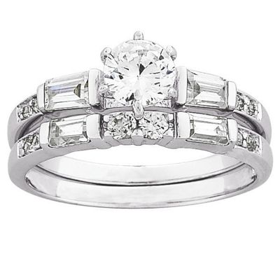 baguette round wedding ring set