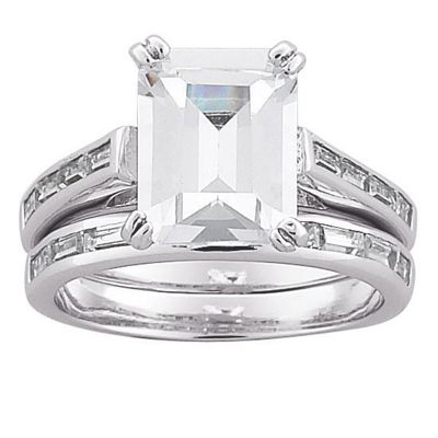 emerald cut cubic zirconia bridal set
