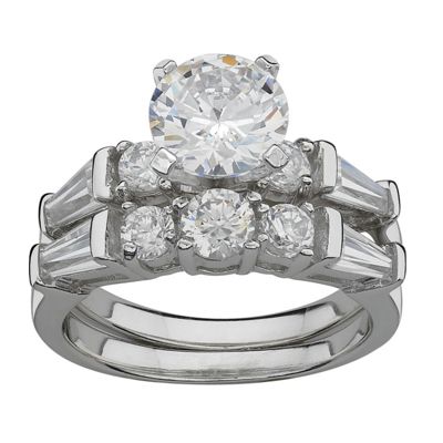 Platinum over Sterling Silver Round Bridal Set