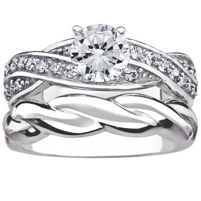 Platinum over Sterling Silver Twist Bridal Set
