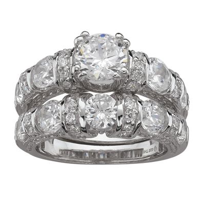 Cubic Zirconia Round Bridal Set in Platinum over Sterling Silver