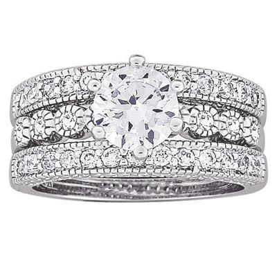 cubic zirconia 3 piece bridal set
