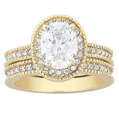cubic zirconia and goldtone oval bridal set