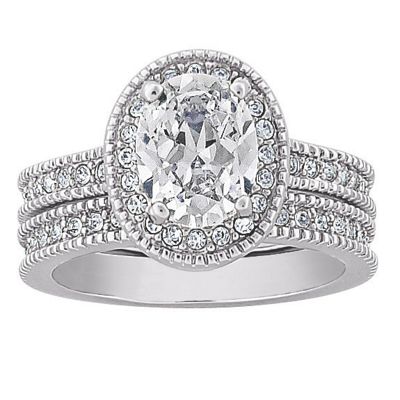 cubic zirconia and silvertone oval bridal set