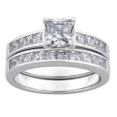square cubic zirconia bridal set