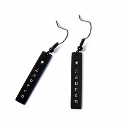 personalized rectangle earrings with diamond accents