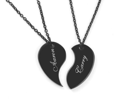 personalized split heart couples pendant