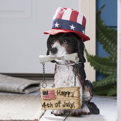 welcoming dog with holiday hats and signs