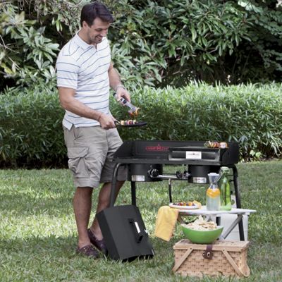Explorer 2 Burner Stove Cast Iron Grill Griddle and Barbecue Grill Box
