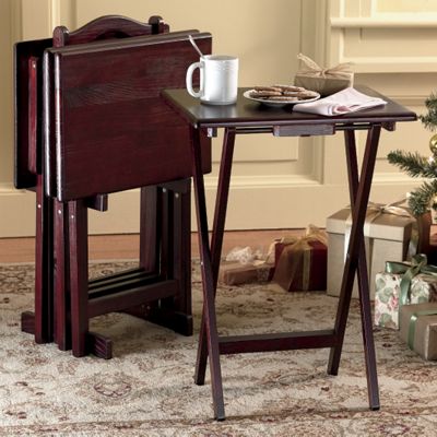 5 Piece Solid Wood Tray Table Set