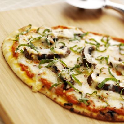 Flatbread Pizzas With Romesco Sauce Portobello Mushrooms Wisconsin Mozzarella And Smoked Gouda