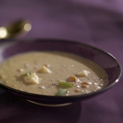 Chick Pea And Grilled Eggplant Soup With Wisconsin Brie