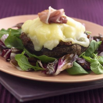 Grilled Portobello Mushrooms Stuffed With Bacon And Caramelized Onion Puree