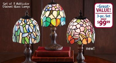 Set of 3 Multicolor Stained Glass Lamps