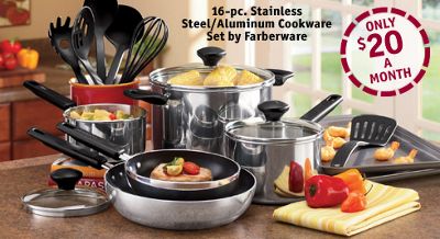 16-pc. Stainless Steel/Aluminum Cookware Set by Farberware