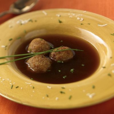 Caramelized Onion Soup Broth With Croquettes Of Wisconsin Fontina And Asiago Cheeses