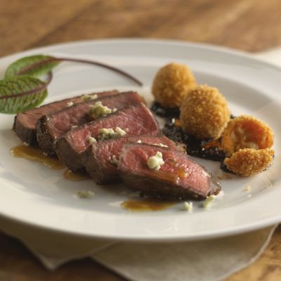 Seared Sherry Ribeye with Wisconsin Blue Cheese Croquettes and Chile Ancho Jam