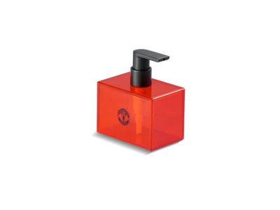 Red colour soap dispenser with Manchester United Logo