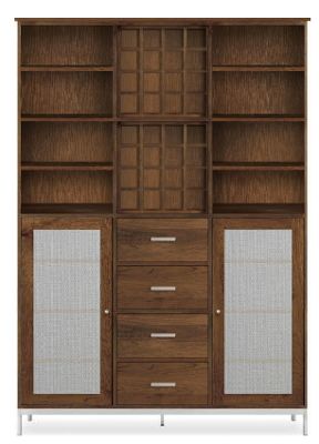 Linear Custom 20SQ Modular 84h 59x16 Cabinet in Walnut w/Stainless Steel Base
