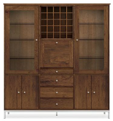 Linear Custom 25SQ Modular 80h 74x20 Cabinet in Walnut w/Stainless Steel Base