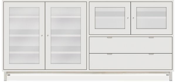 Copenhagen Custom 44h 93x16 Four-Door/Two-Drawer Cabinet in White w/SS Base