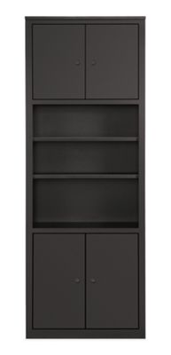 Woodwind 86h 32x12 Four-Door Bookcase in Ebony with Natural Steel Knobs