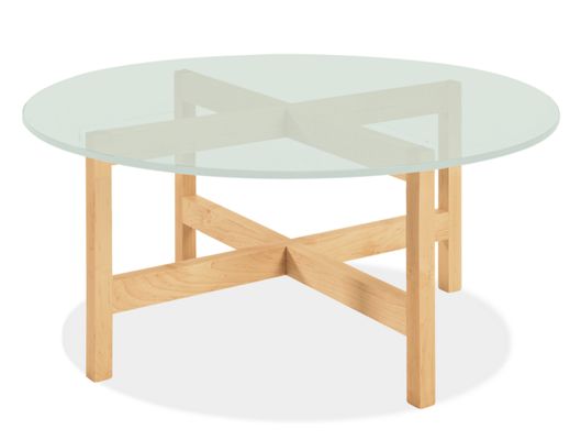 Nash 36r 16h Cocktail Table in Maple with Frosted Glass Top