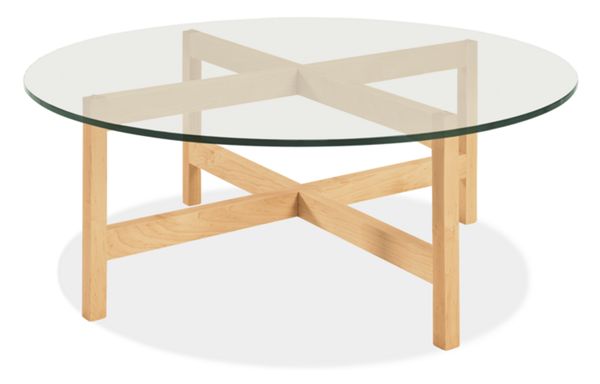 Nash 42r 16h Cocktail Table in Maple with Glass Top