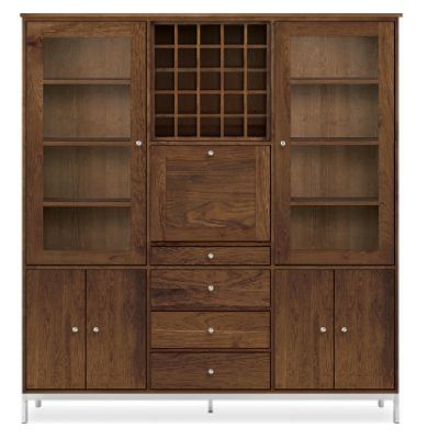 Linear Custom 25SQ Modular 80h 74x20 Cabinet in Walnut w/Stainless Steel Base