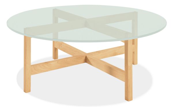 Nash 42r 16h Cocktail Table in Maple with Frosted Glass Top