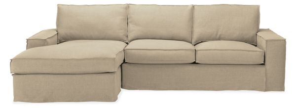 Hewitt 110" Sofa with Left-Arm Chaise Slipcovered in Dwell Flax