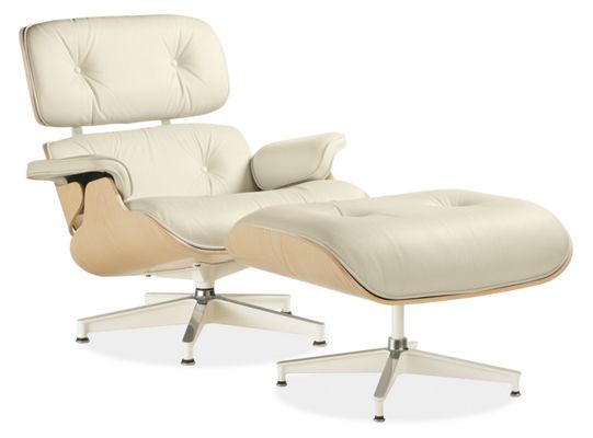 Eames� Leather Lounge Chair & Ottoman in White Ash