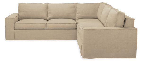 Hewitt 110x110" Sectional w/Left-Arm Corner Sofa Slipcovered in Dwell Flax
