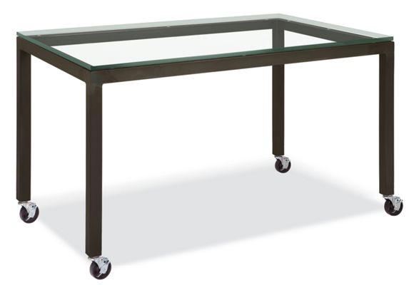 Parsons Custom 55x22 30h Table/Desk with Casters and Clear Glass Top