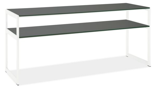 Voss 55x18 24h Two-Tier Console Table in White with Grey Glass Top