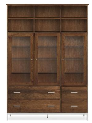 Linear Custom 20SQ Modular 84h 59x16 Cabinet in Walnut w/Stainless Steel Base