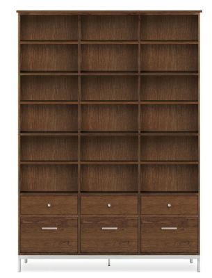 Linear Custom 20SQ Modular 84h 59x16 Cabinet in Walnut w/Stainless Steel Base