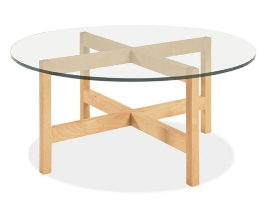 Nash 36r 16h Cocktail Table in Maple with Glass Top