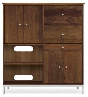 Linear Custom 25SQ Modular 56h 50x20 Cabinet in Walnut w/Stainless Steel Base