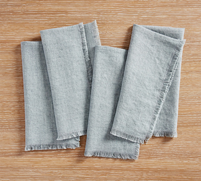 Frayed Oversized Linen Napkins - Set of 4 - Set of 4 - Chambray