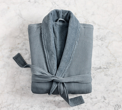 Waffle Weave Resort Robe - Steel Blue, Medium
