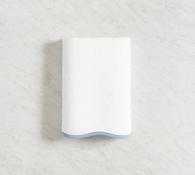Scallop Hand Towel - Chambray w/ A monogram in navy