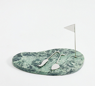 Figural Golf Marble Cheese Board & Cheese Knives Set