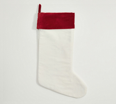 Classic Velvet Stockings - Medium, Ivory With Red Cuff