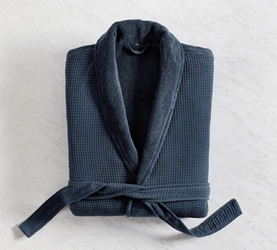 His and Hers Waffle Weave Resort Robe - Navy, Large