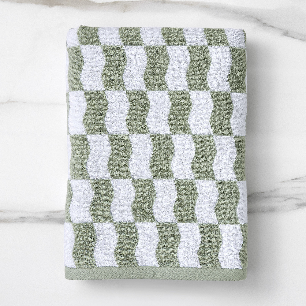 Wavy Blocks Towels - Sage