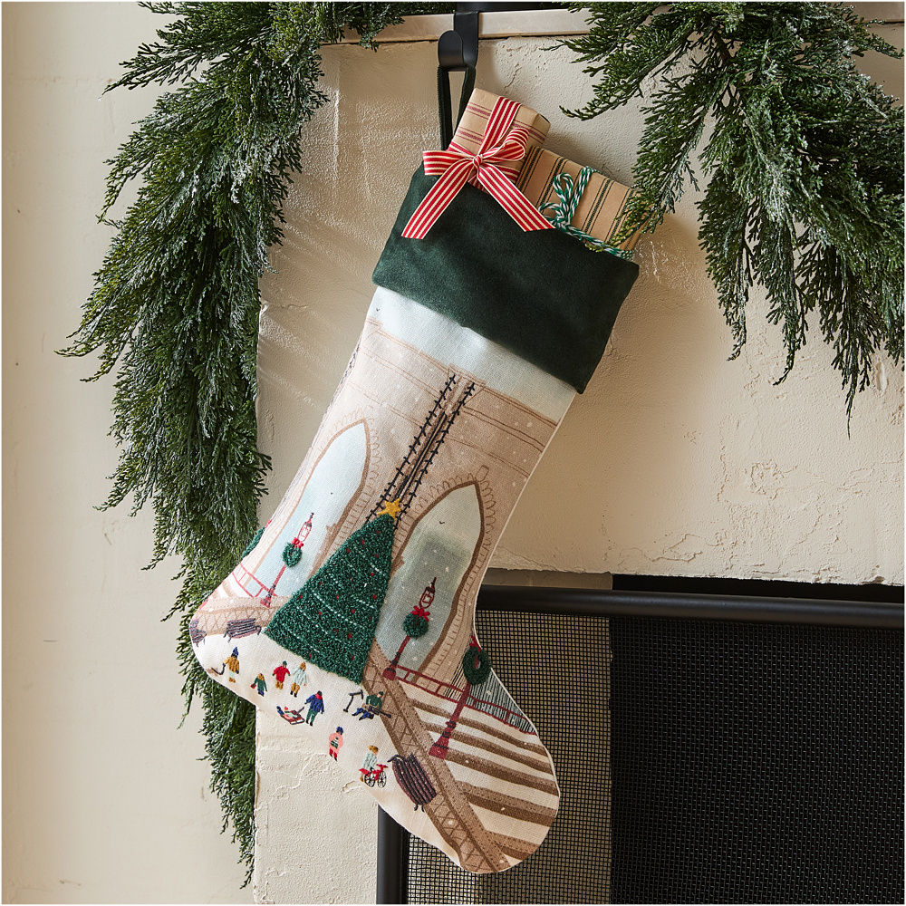 Embroidered Winter Scenes Stockings