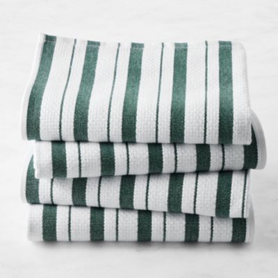 Williams Sonoma Classic Stripe Towels - Set of 4, Dark Green, Monogram